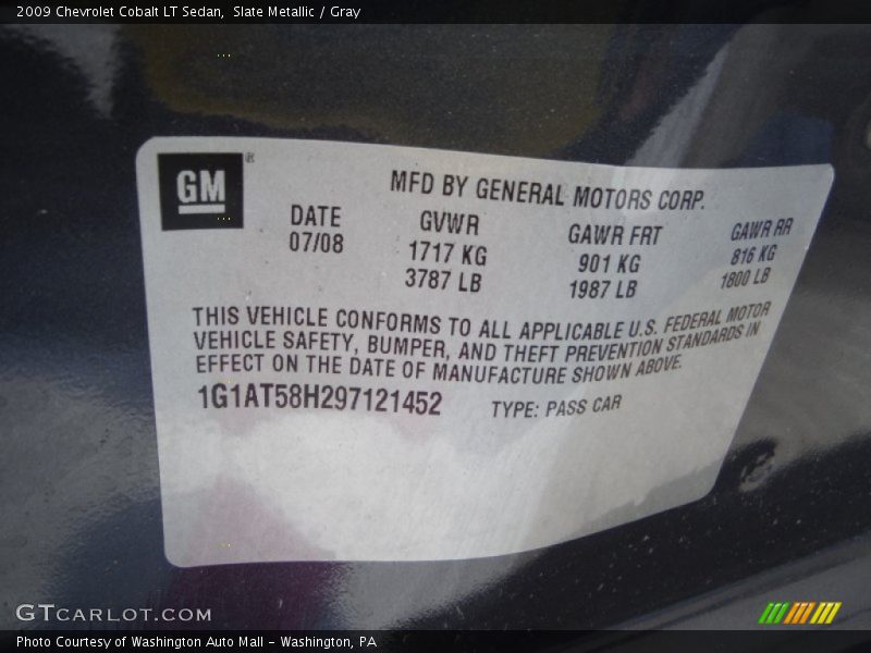 Slate Metallic / Gray 2009 Chevrolet Cobalt LT Sedan