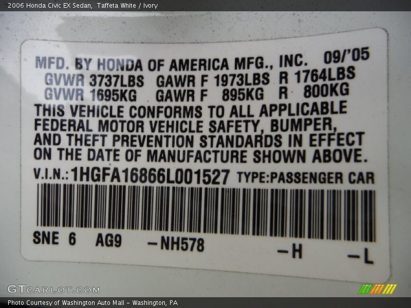 Taffeta White / Ivory 2006 Honda Civic EX Sedan