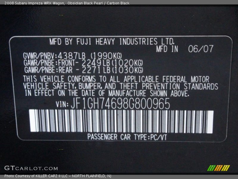 Obsidian Black Pearl / Carbon Black 2008 Subaru Impreza WRX Wagon