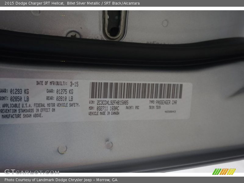 2015 Charger SRT Hellcat Billet Silver Metallic Color Code PSC