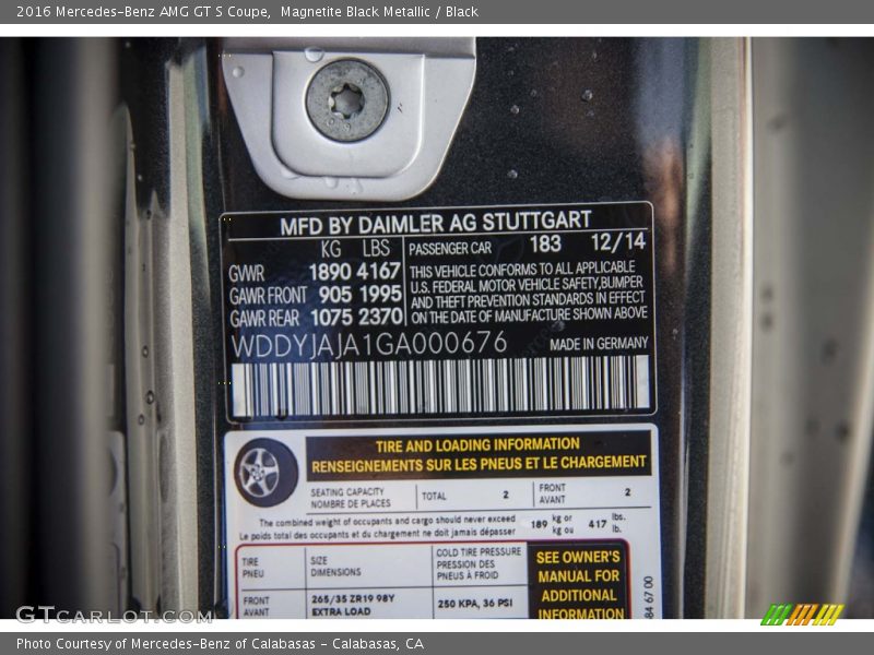2016 AMG GT S Coupe Magnetite Black Metallic Color Code 183