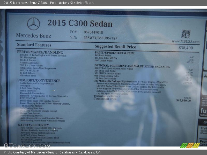  2015 C 300 Window Sticker