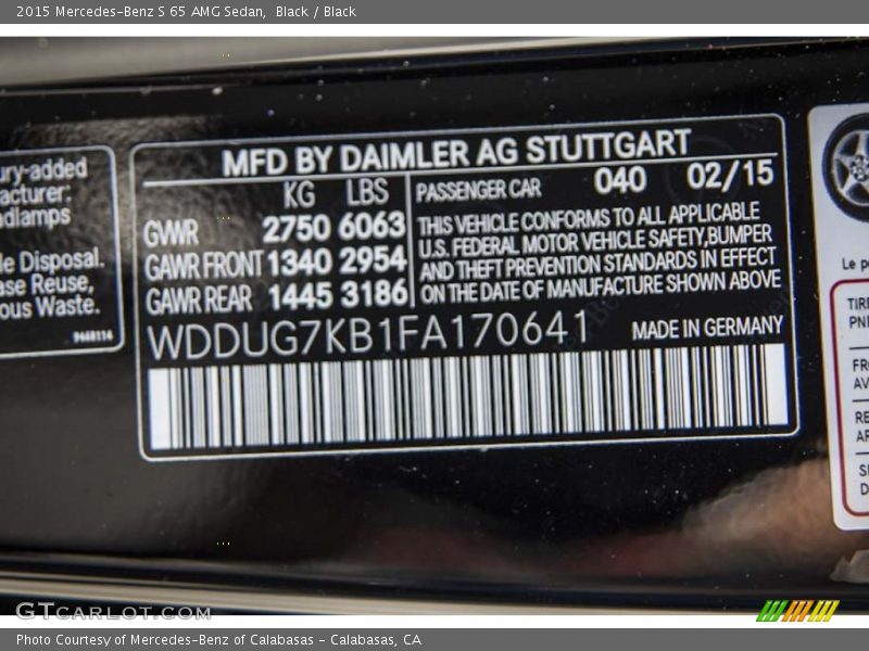 2015 S 65 AMG Sedan Black Color Code 040
