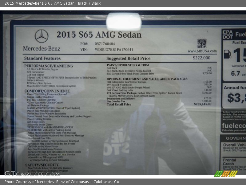  2015 S 65 AMG Sedan Window Sticker