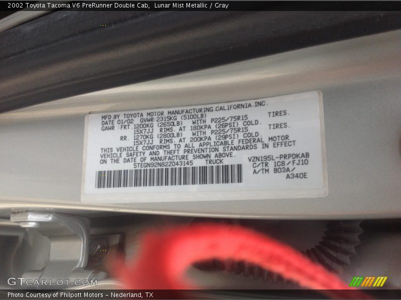 Lunar Mist Metallic / Gray 2002 Toyota Tacoma V6 PreRunner Double Cab