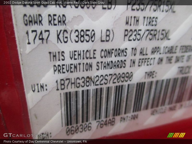 Flame Red / Dark Slate Gray 2002 Dodge Dakota Sport Quad Cab 4x4