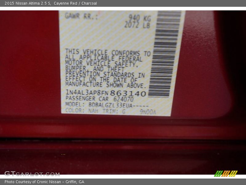 Cayenne Red / Charcoal 2015 Nissan Altima 2.5 S