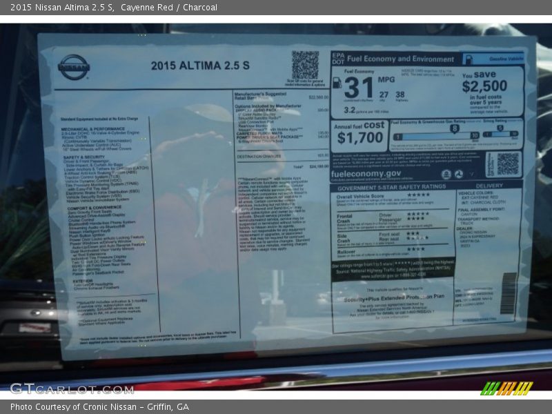 Cayenne Red / Charcoal 2015 Nissan Altima 2.5 S