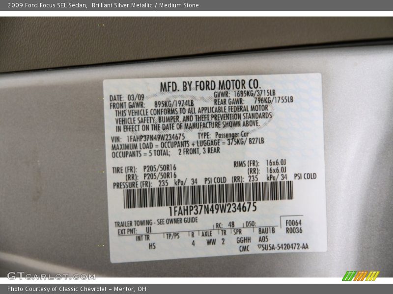 Brilliant Silver Metallic / Medium Stone 2009 Ford Focus SEL Sedan