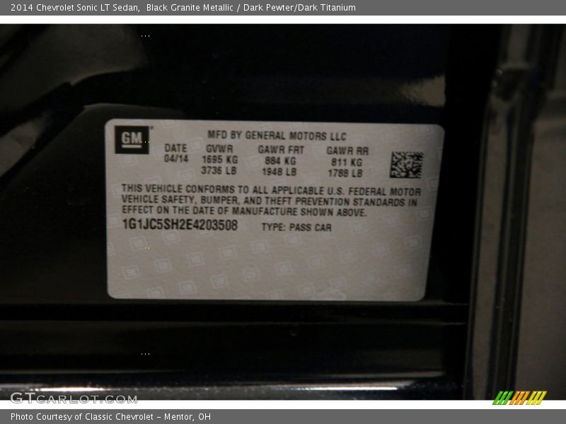 Black Granite Metallic / Dark Pewter/Dark Titanium 2014 Chevrolet Sonic LT Sedan
