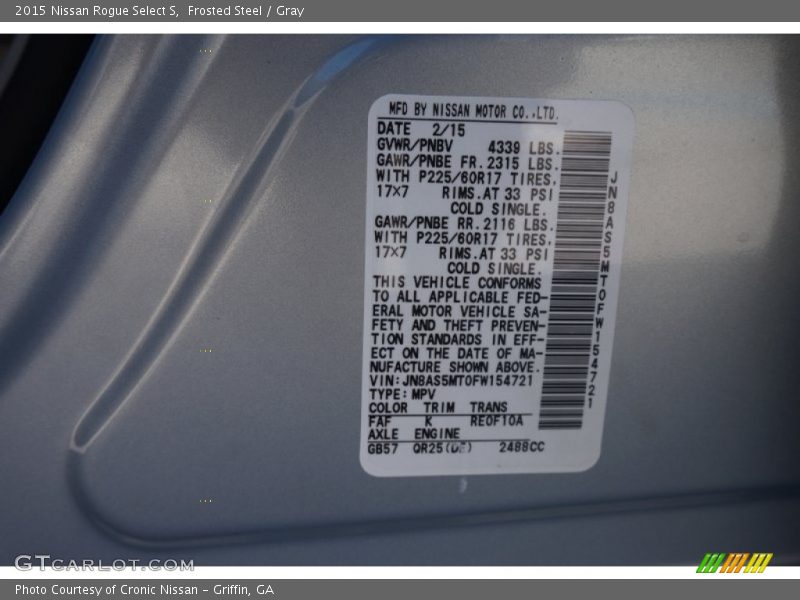2015 Rogue Select S Frosted Steel Color Code FAF