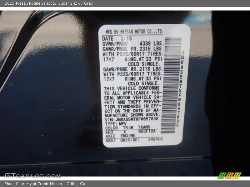 Super Black / Gray 2015 Nissan Rogue Select S