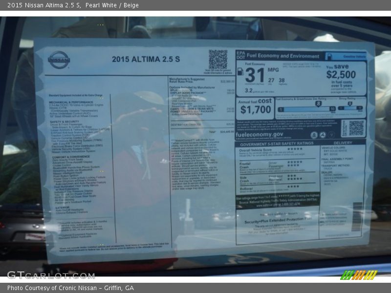 Pearl White / Beige 2015 Nissan Altima 2.5 S