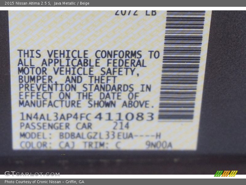 Java Metallic / Beige 2015 Nissan Altima 2.5 S