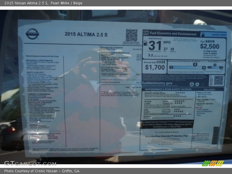 Pearl White / Beige 2015 Nissan Altima 2.5 S