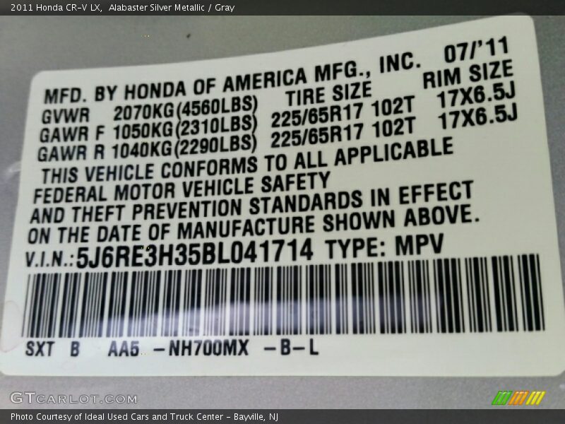 Alabaster Silver Metallic / Gray 2011 Honda CR-V LX