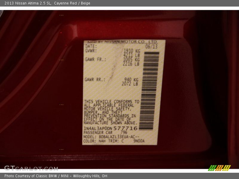 Cayenne Red / Beige 2013 Nissan Altima 2.5 SL