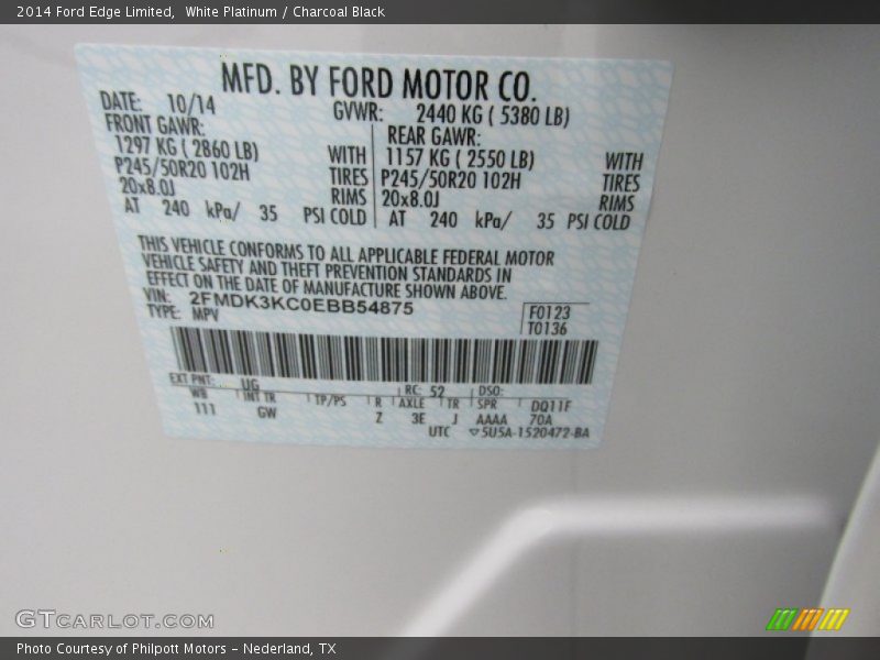White Platinum / Charcoal Black 2014 Ford Edge Limited