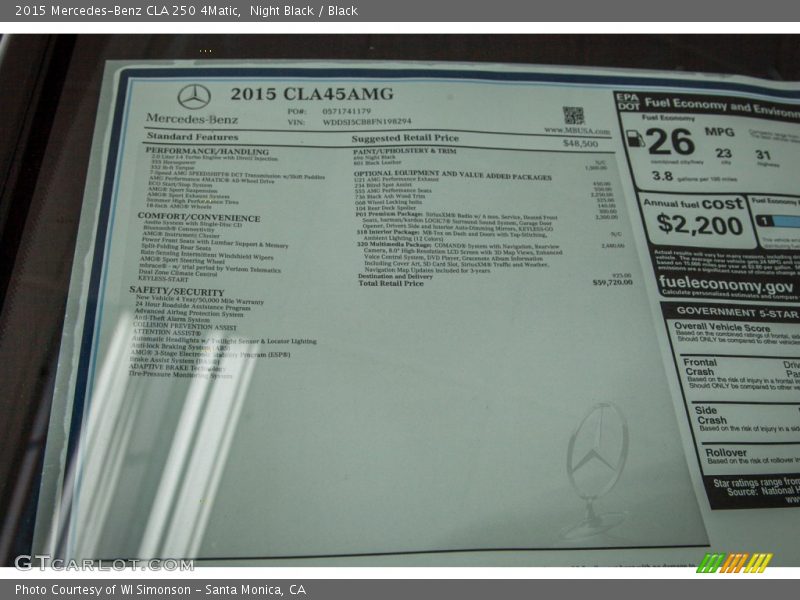  2015 CLA 250 4Matic Window Sticker