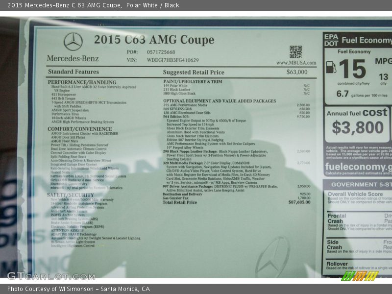  2015 C 63 AMG Coupe Window Sticker