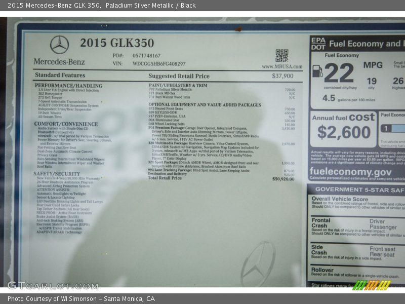 Paladium Silver Metallic / Black 2015 Mercedes-Benz GLK 350