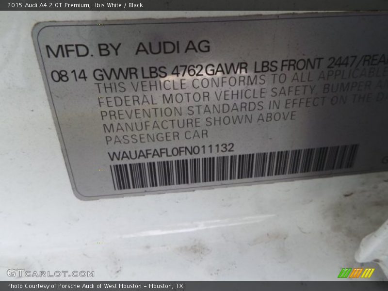 Ibis White / Black 2015 Audi A4 2.0T Premium