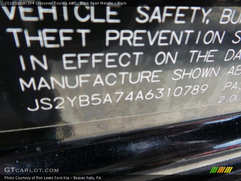 Black Pearl Metallic / Black 2010 Suzuki SX4 Crossover Touring AWD