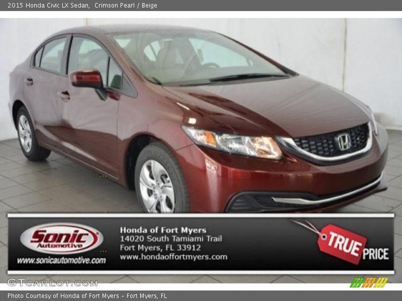 Crimson Pearl / Beige 2015 Honda Civic LX Sedan