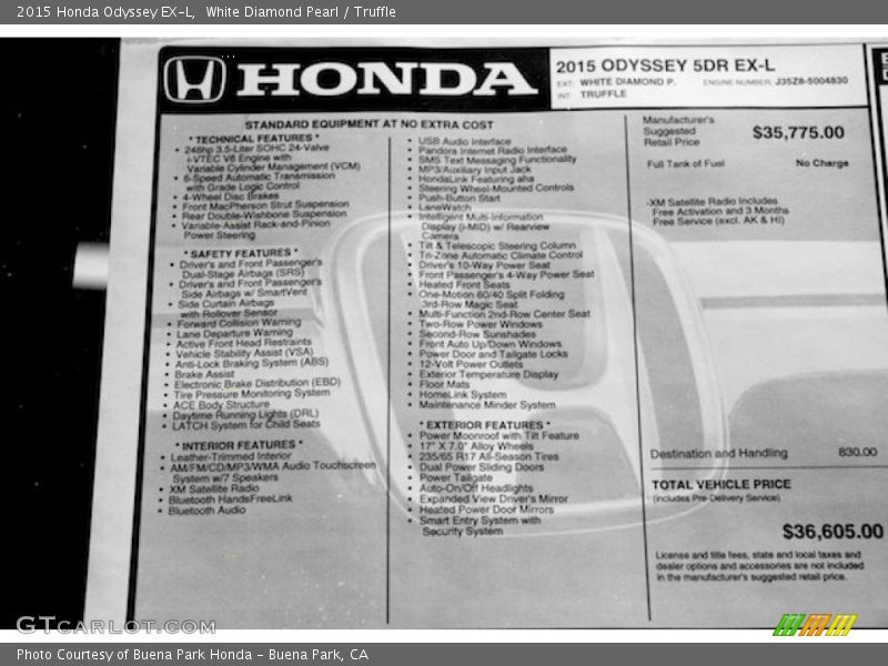 White Diamond Pearl / Truffle 2015 Honda Odyssey EX-L