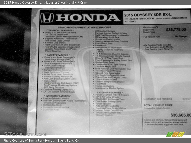 Alabaster Silver Metallic / Gray 2015 Honda Odyssey EX-L