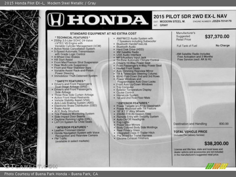 Modern Steel Metallic / Gray 2015 Honda Pilot EX-L