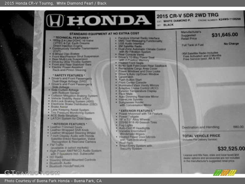 White Diamond Pearl / Black 2015 Honda CR-V Touring