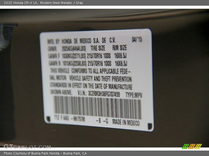 Modern Steel Metallic / Gray 2015 Honda CR-V LX