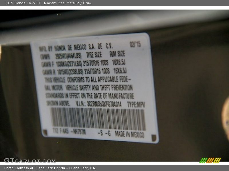 Modern Steel Metallic / Gray 2015 Honda CR-V LX