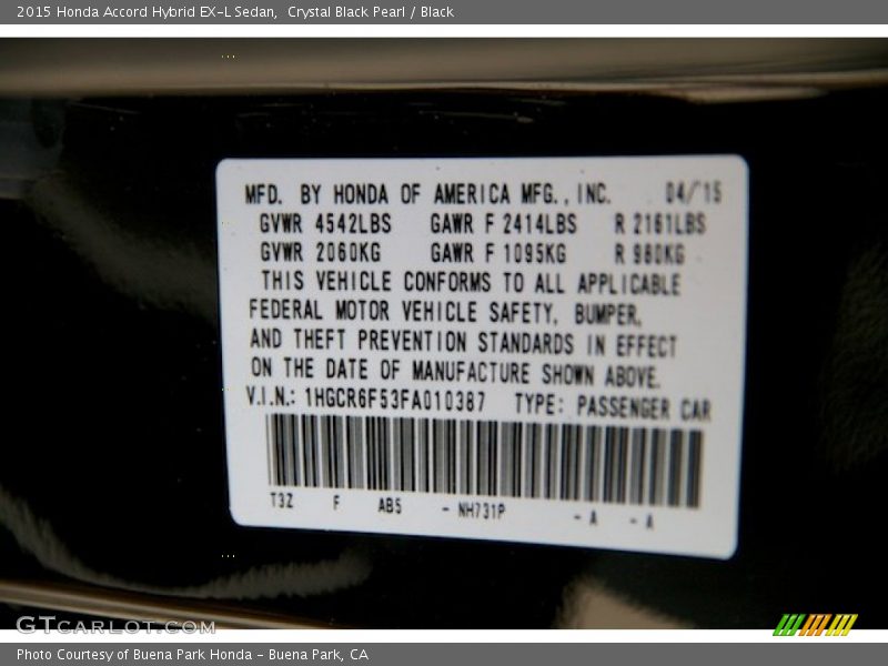 Crystal Black Pearl / Black 2015 Honda Accord Hybrid EX-L Sedan