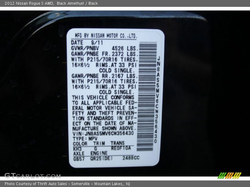Black Amethyst / Black 2012 Nissan Rogue S AWD
