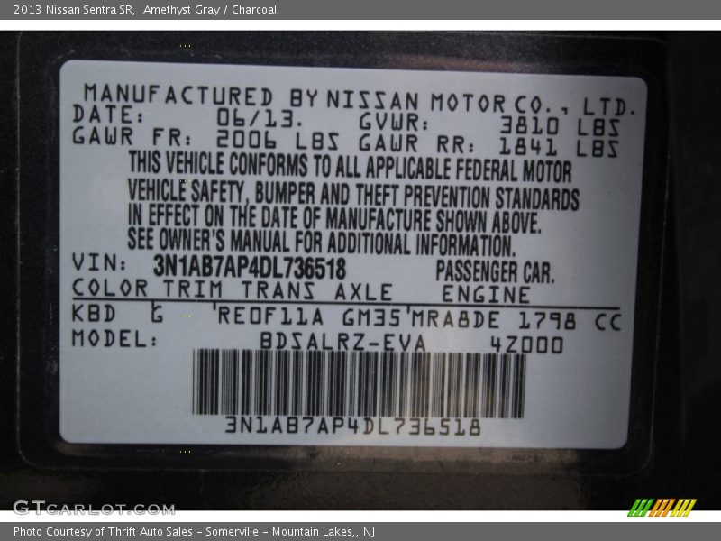 Amethyst Gray / Charcoal 2013 Nissan Sentra SR