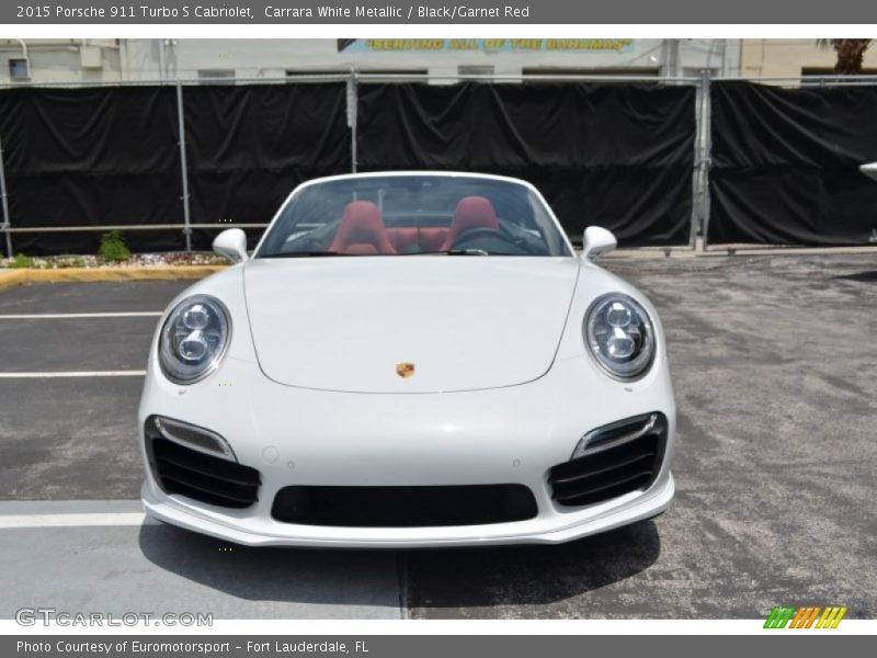 Carrara White Metallic / Black/Garnet Red 2015 Porsche 911 Turbo S Cabriolet