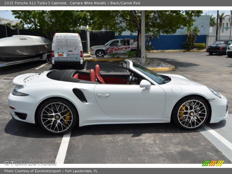 Carrara White Metallic / Black/Garnet Red 2015 Porsche 911 Turbo S Cabriolet