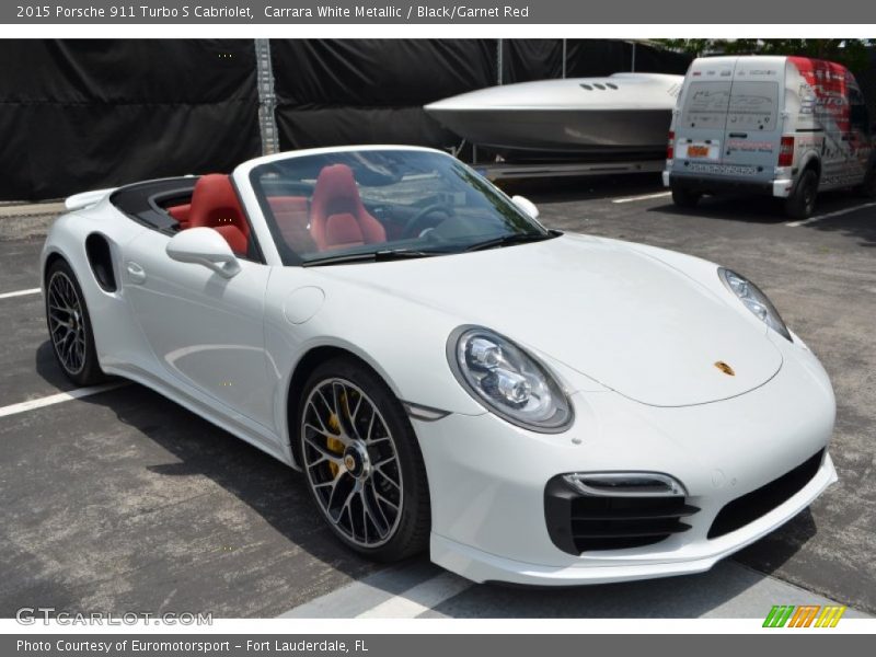 Carrara White Metallic / Black/Garnet Red 2015 Porsche 911 Turbo S Cabriolet