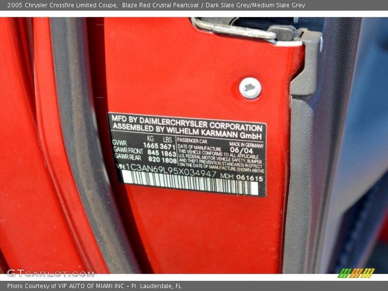 Blaze Red Crystal Pearlcoat / Dark Slate Grey/Medium Slate Grey 2005 Chrysler Crossfire Limited Coupe
