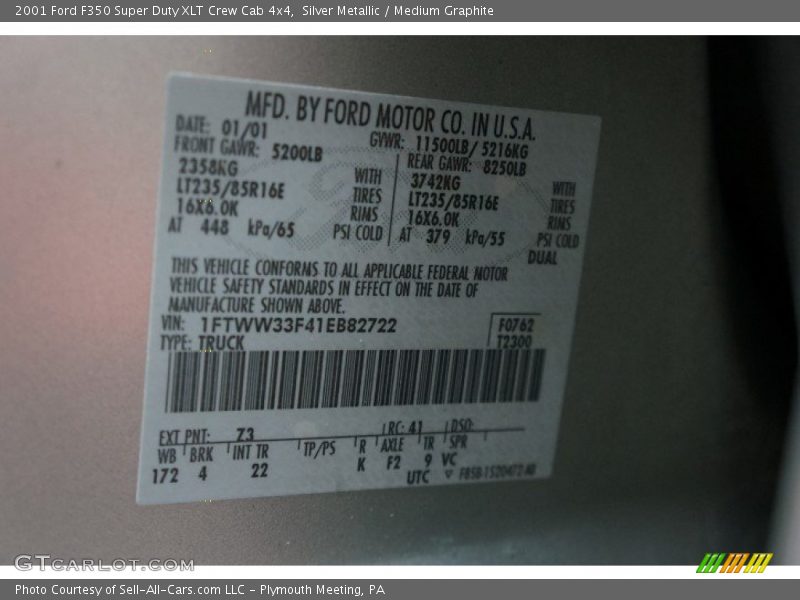 Silver Metallic / Medium Graphite 2001 Ford F350 Super Duty XLT Crew Cab 4x4