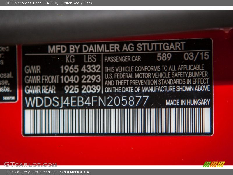 Jupiter Red / Black 2015 Mercedes-Benz CLA 250
