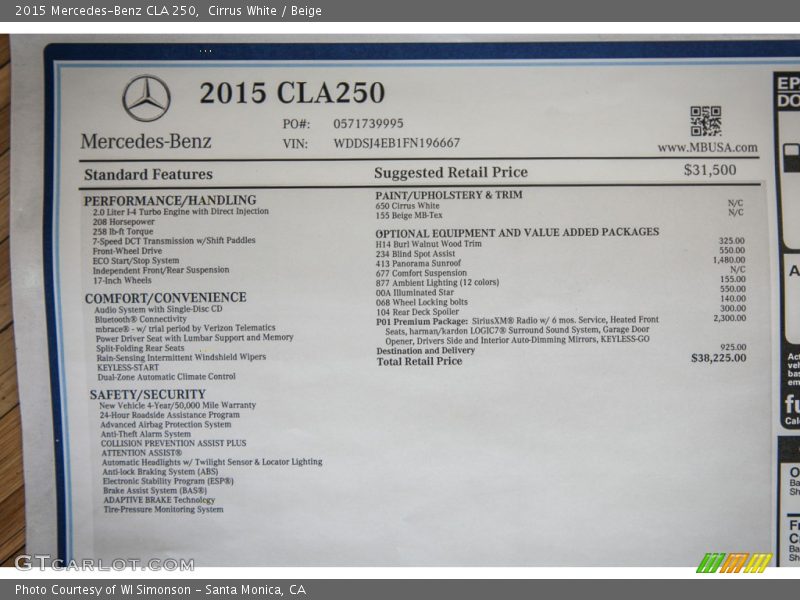 Cirrus White / Beige 2015 Mercedes-Benz CLA 250