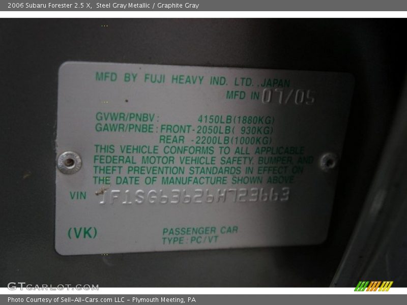 Steel Gray Metallic / Graphite Gray 2006 Subaru Forester 2.5 X