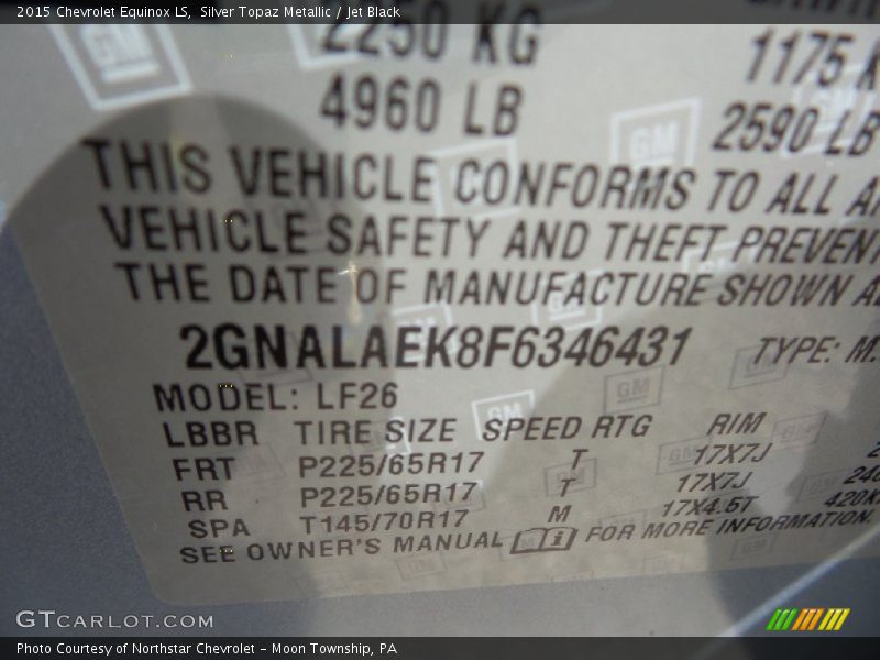 Silver Topaz Metallic / Jet Black 2015 Chevrolet Equinox LS