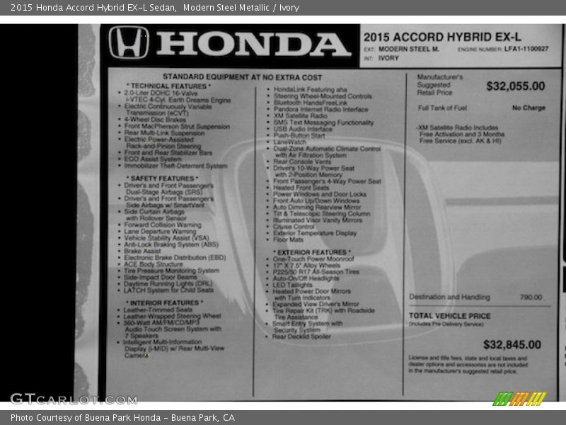 Modern Steel Metallic / Ivory 2015 Honda Accord Hybrid EX-L Sedan