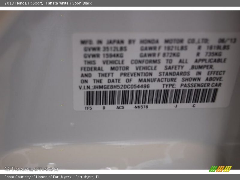 Taffeta White / Sport Black 2013 Honda Fit Sport