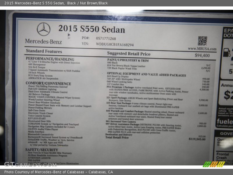 Black / Nut Brown/Black 2015 Mercedes-Benz S 550 Sedan