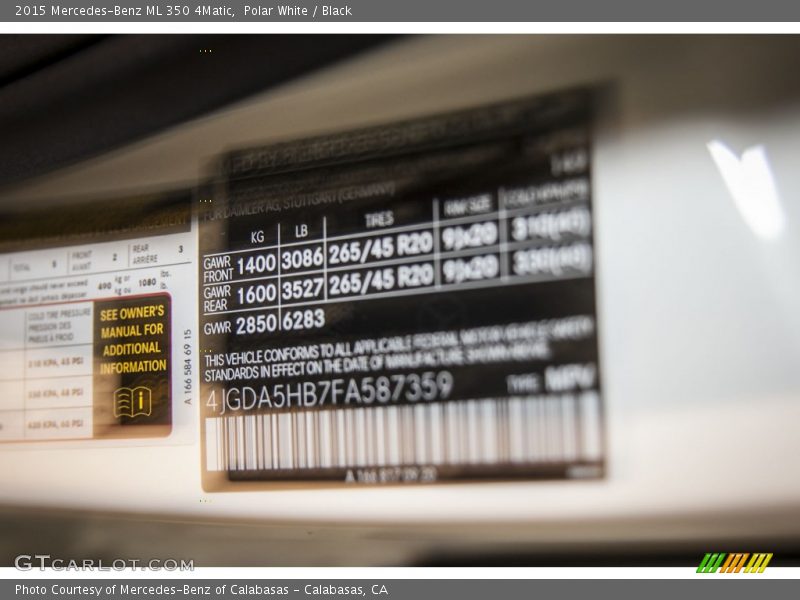 Polar White / Black 2015 Mercedes-Benz ML 350 4Matic